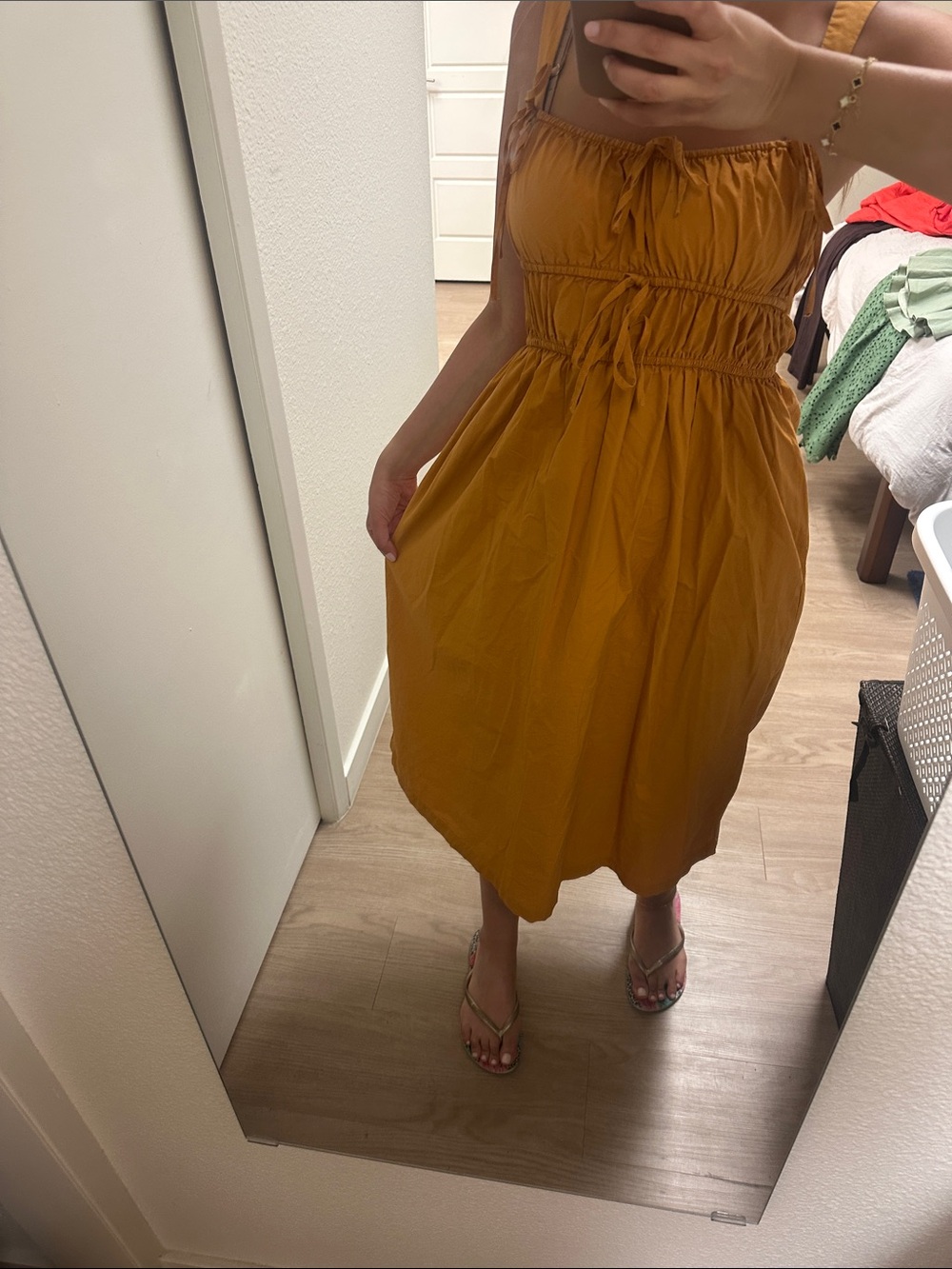 Lush Wide Strap Tie Front Midi Dress - Ginger